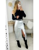 MyLookFeminin,jupe style cuir argentée & fendue,prêt à porter mode femme