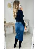 MyLookFeminin,jupe mi-longue fendue en jeans,prêt à porter mode femme