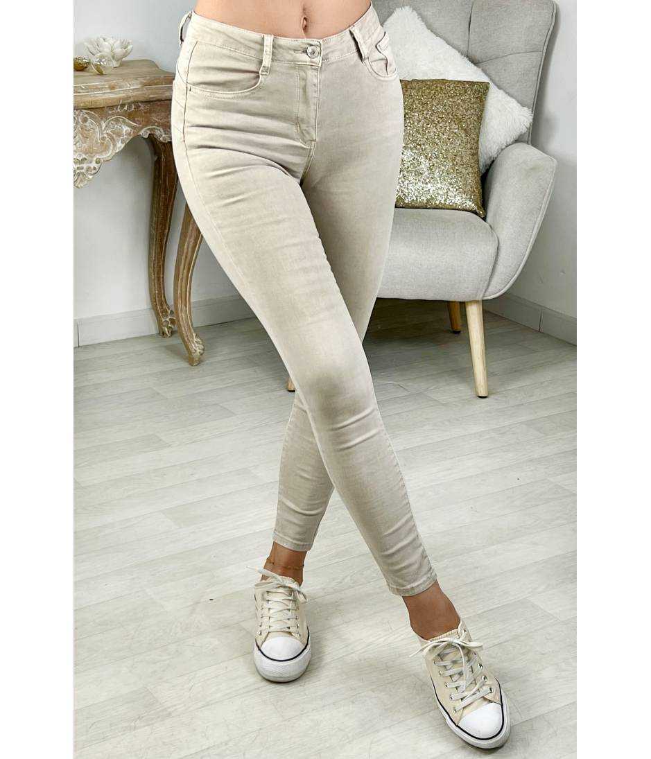 My Look Féminin jeans beige slim push-up,prêt à porter pour femme