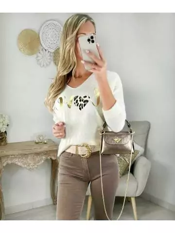 MyLookFeminin,Top tout doux loose beige " Love",prêt à porter mode femme