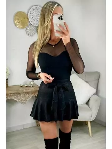 MyLookFeminin,top court noir bi matière,prêt à porter mode femme