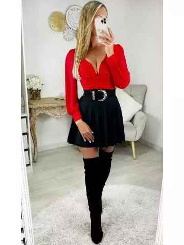 top rouge strass & dos noué
