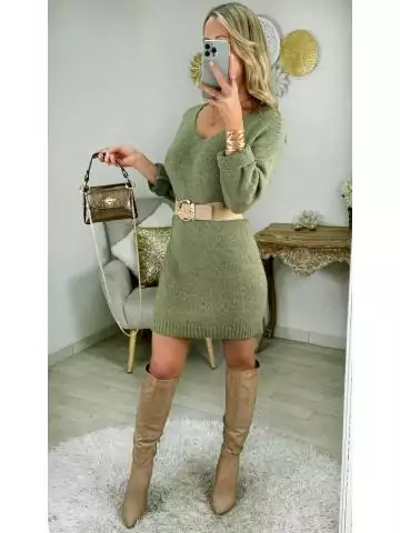 MyLookFeminin,robe en lainage col v vert amande,prêt à porter mode femme