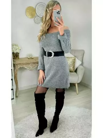 MyLookFeminin,robe grise porté épaules en lainage,prêt à porter mode femme
