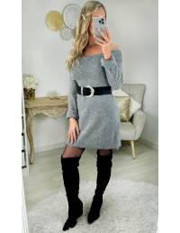 robe grise porté épaules en lainage
