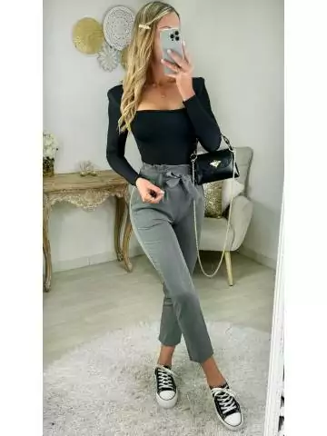 MyLookFeminin,pantalon gris classique ceinture à nouer,prêt à porter mode femme