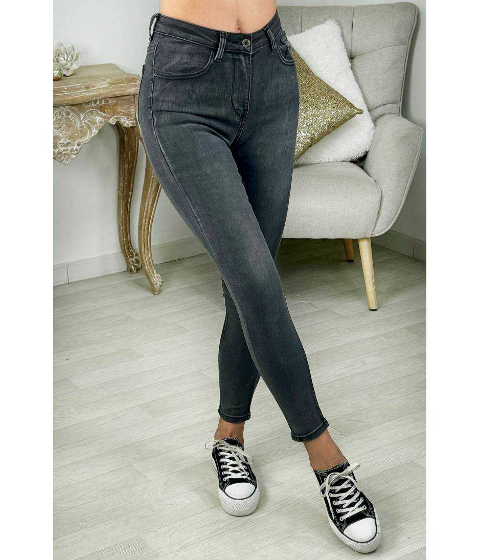My Look Féminin jeans slim noir gris,prêt à porter pour femme