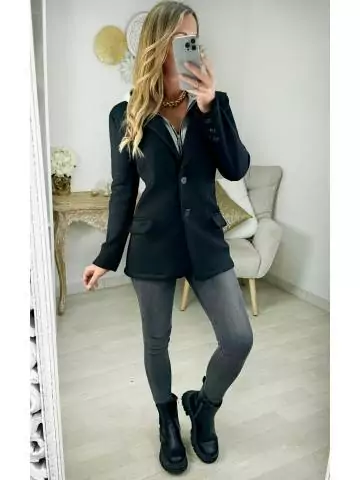 My Look Féminin Manteau blazer noir et capuche,prêt à porter pour femme