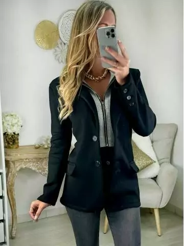 My Look Féminin| Manteau blazer noir et capuche,prêt à porter pour femme
