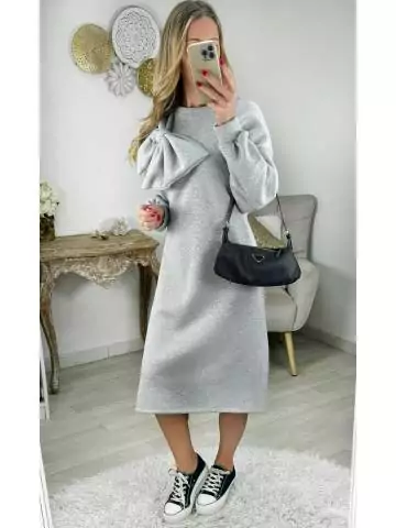 MyLookFeminin,robe sweat mi-longue grise joli nœud,prêt à porter mode femme