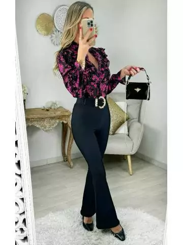 MyLookFeminin,chemisier en voilage fleuri fuchsia & noir,prêt à porter mode femme