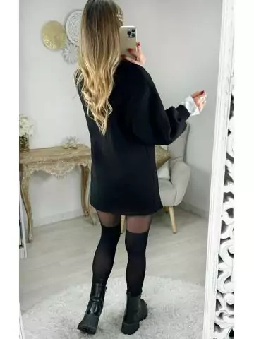MyLookFeminin,robe sweat noire col chemisier,prêt à porter mode femme