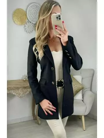 My Look Féminin manteau en lainage noir boutons dorés,prêt à porter pour femme