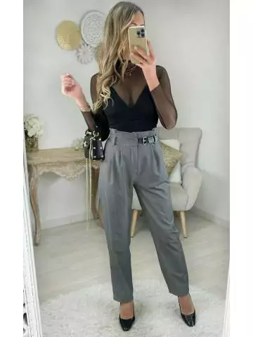 MyLookFeminin,pantalon fluide gris & sa ceinture,prêt à porter mode femme