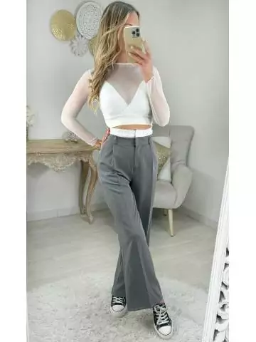 MyLookFeminin,pantalon fluide gris & ceinture blanche,prêt à porter mode femme