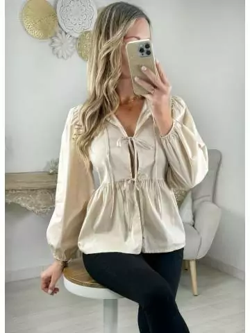 MyLookFeminin,blouse beige nouée,prêt à porter mode femme