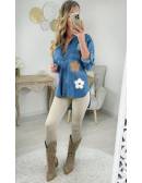 My Look Féminin chemisier bleu jeans & fleurs colorées,prêt à porter pour femme