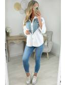 My Look Féminin chemisier bi-matière blanc & jeans,prêt à porter pour femme