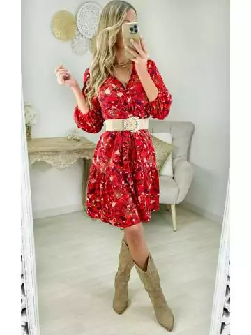 robe col v motifs rouges