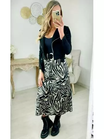 My Look Féminin jupe mi-longue satinée " zébra",prêt à porter pour femme
