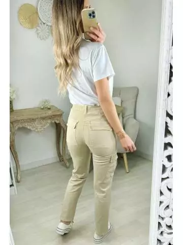 My Look Féminin pantalon beige style cargo,prêt à porter pour femme