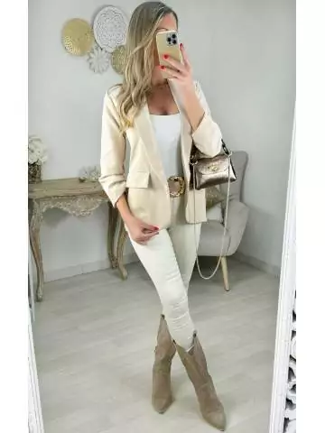 My Look Féminin blazer beige manches 3/4,prêt à porter pour femme
