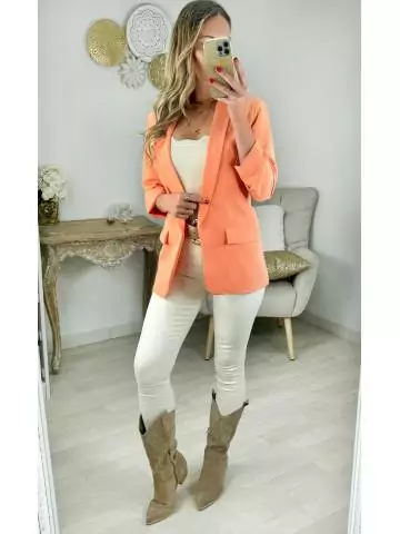 My Look Féminin| blazer manches 3/4 orange ,prêt à porter pour femme