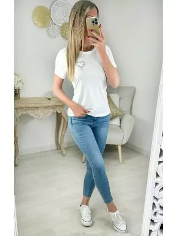 My Look Féminin| tee shirt blanc cœur strass,prêt à porter pour femme