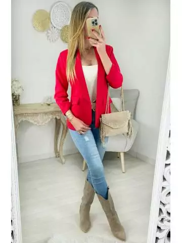 My Look Féminin blazer rouge manches 3/4,prêt à porter pour femme