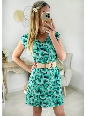 My Look Féminin| robe droite motifs bleus & verts,prêt à porter pour femme