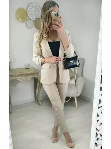My Look Féminin| blazer beige fines rayures manches 3/4,prêt à porter pour femme