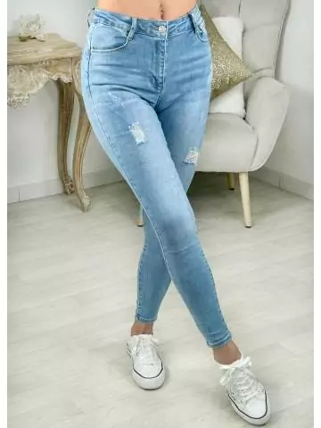 My Look Féminin| jeans slim push-up bleu & usé,prêt à porter pour femme