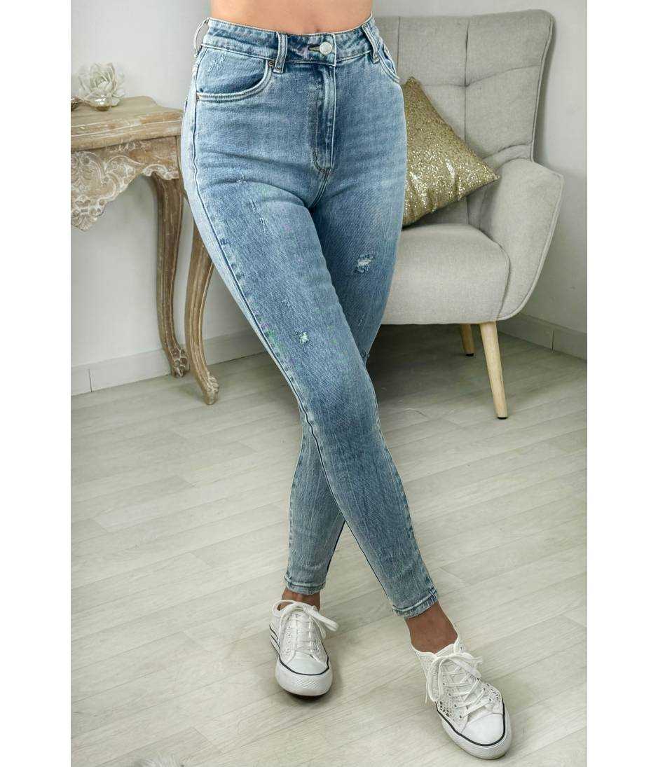 jeans bleu délavé "used"