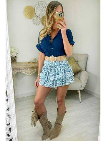 jupe short motifs bleus